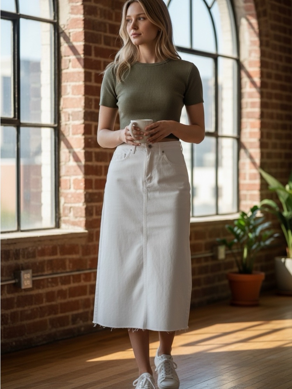 We the free come as you are white denim maxi skirt boho hippie